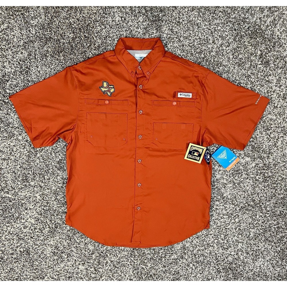 COLUMBIA HOUSTON ASTROS MENS ORANGE TAMIAMI SHORT SLEEVE DRESS SHIRT